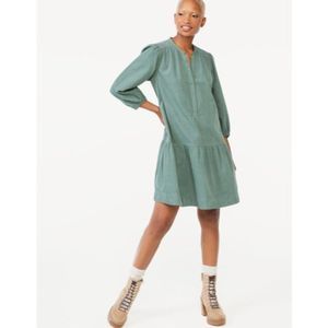 Free Assembly Tiered Swing Dress with ¾ Puff Sleeves | Green | Medium | NWT